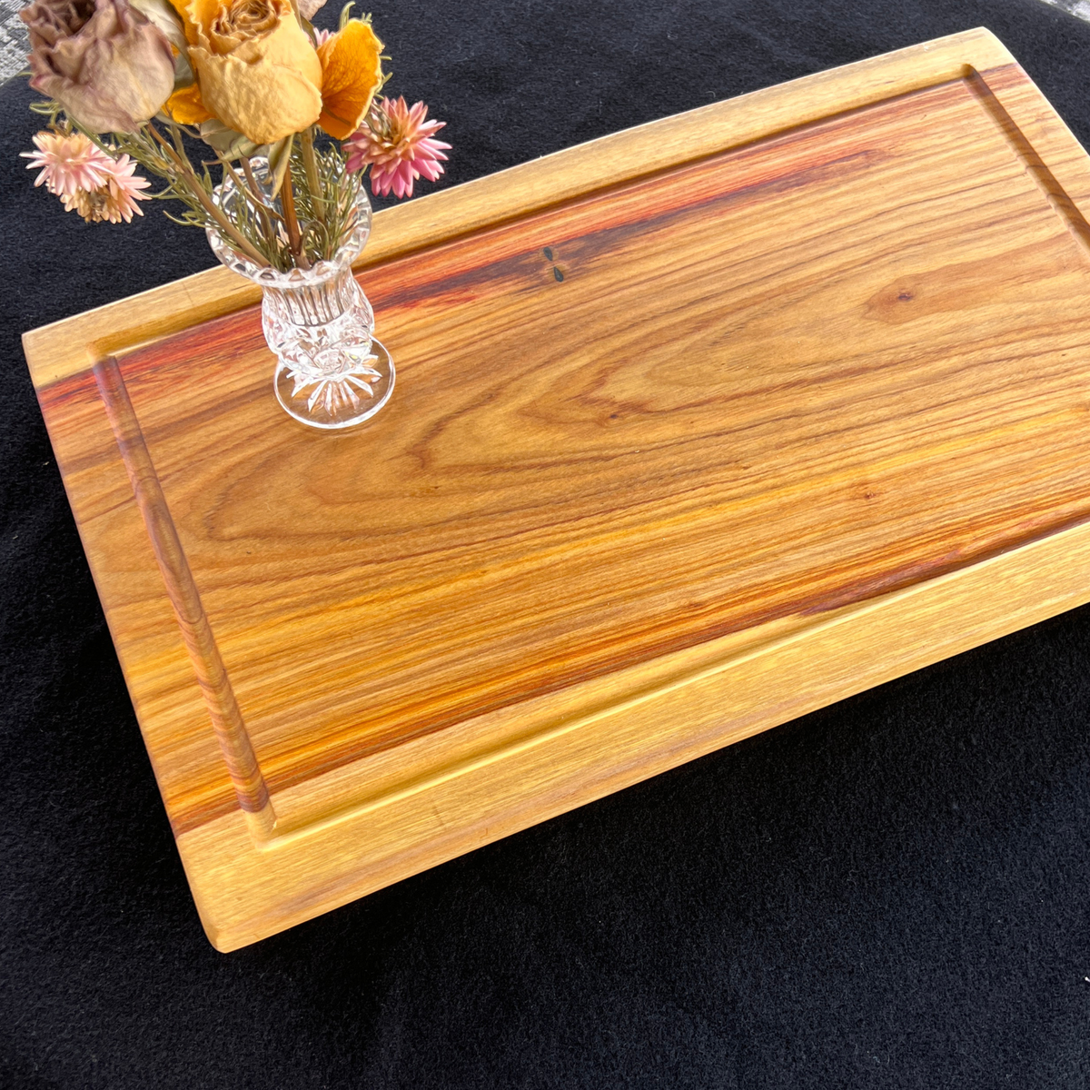 Handcrafted Live Edge Canarywood Cutting Board with Juice Groove